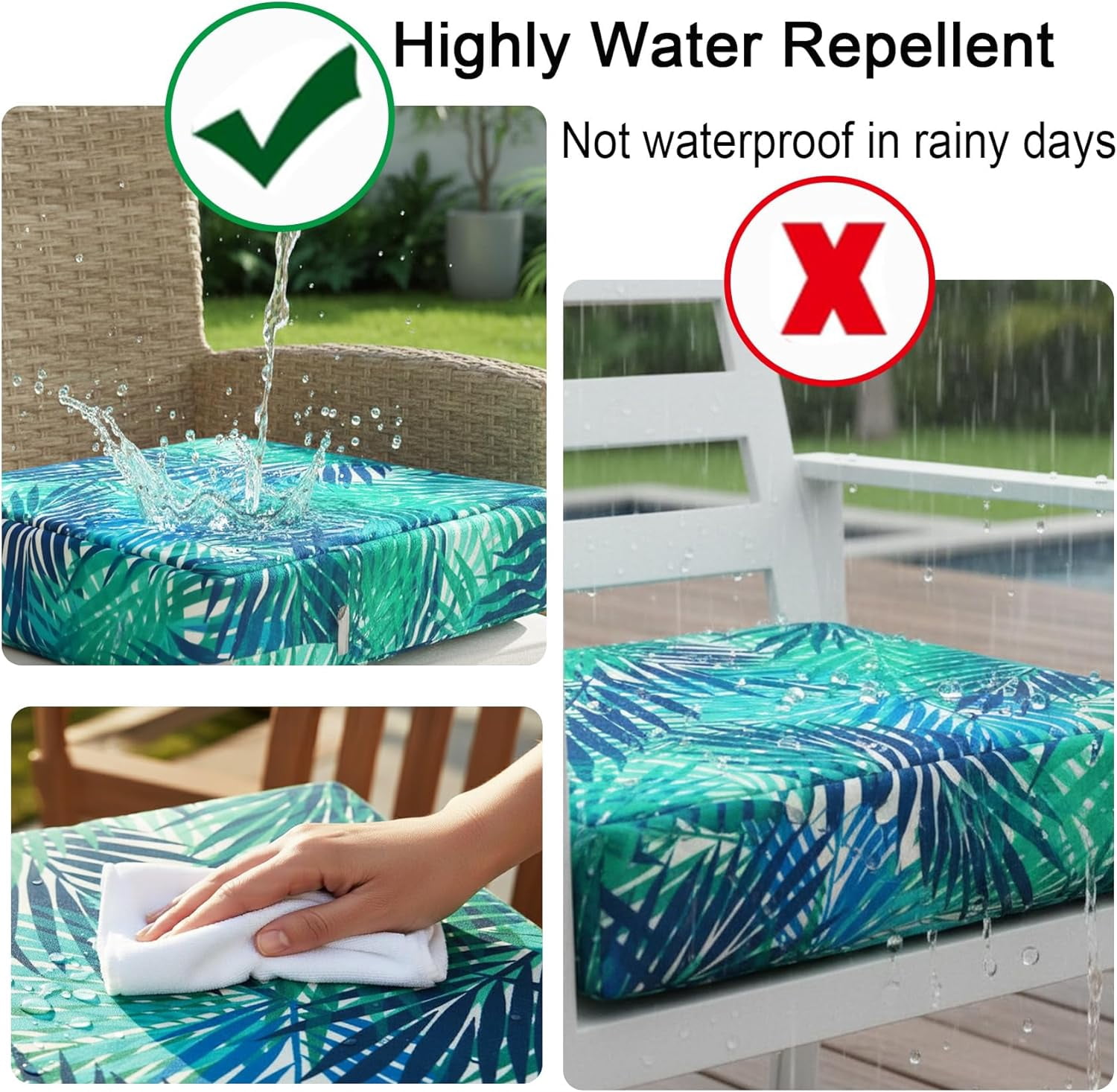 Outdoor Chair Seat Cushion Covers 24 x 24 Inch Waterproof Patio Furniture Cushion Slipcovers with Zipper, Replacement Cover Only