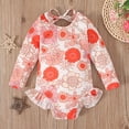 thumbnail image 2 of Zwiiyzr 2025 6M-3T Toddler Girls Rash Guard One Piece Swimsuits Cute Flower Print Long Sleeve Sunscreen Seaside Surfing Swimsuit Red, 2 of 9