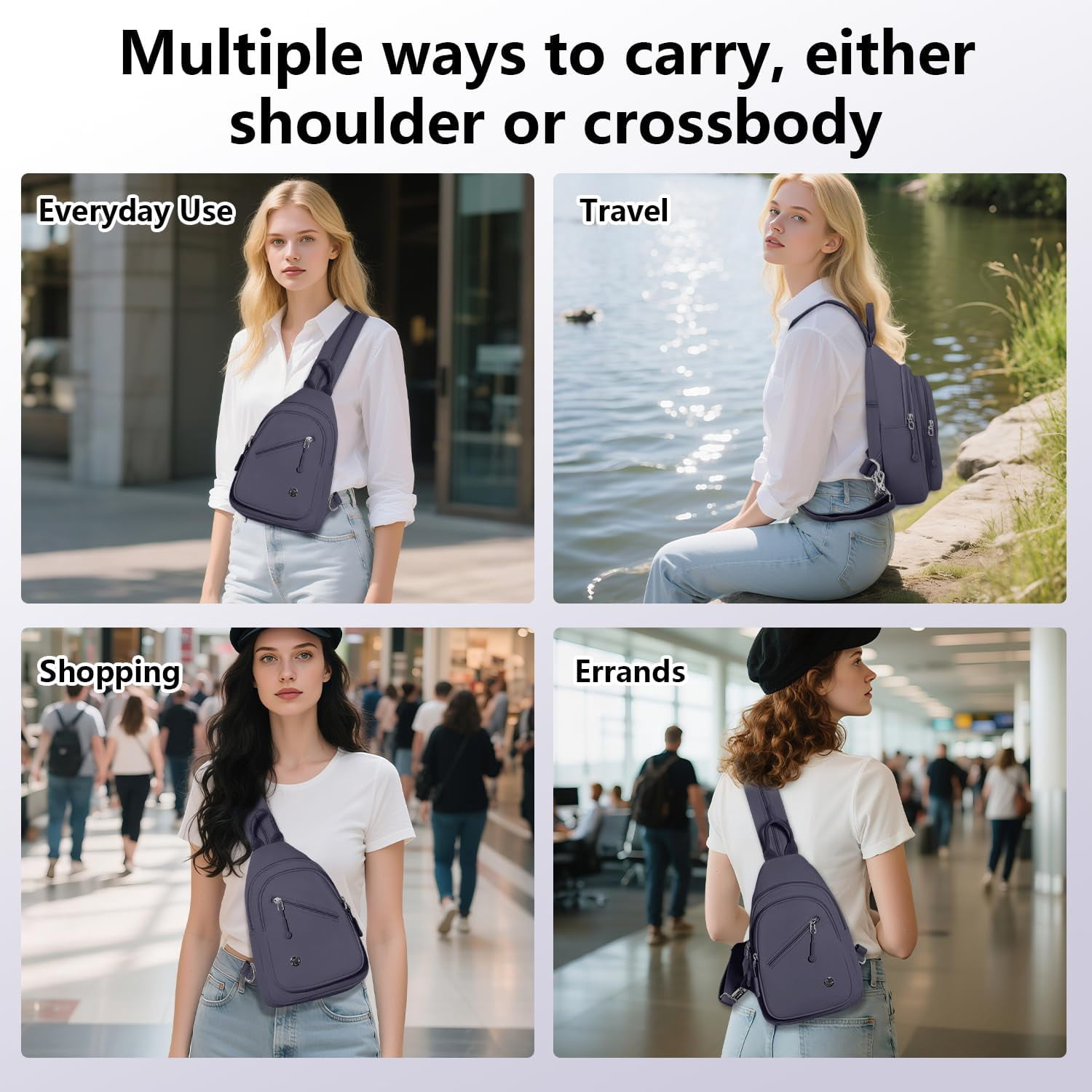 Crossbody Bag for Women, Multi-Pocket Waterproof Shoulder Carry Bag, Sling Bag Backpack for Travel/Outdoor/Hiking/Daily Use