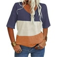 thumbnail image 2 of Color Block Women Short Sleeve V Neck Summer Casual Striped Shirt Tops, 2 of 3