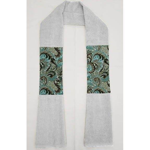 Brown & Teal Paisley Kitchen Towel Boa / Scarf (White)
