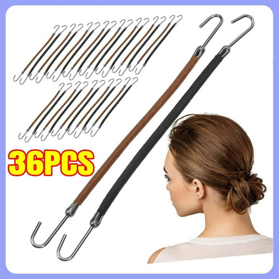36PCS Elastic Hook Hair Tie Styling Ponytail Holder Hooks Hair Cord (Black, Coffee and Apricot)