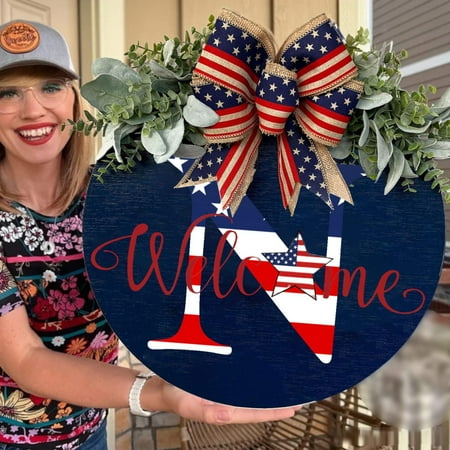 

Clearance! WOCACHI 2024 A Z New Surnames Independence Day Front Door Summer Garland Front Door A Z 26 Letters Farmhouse Welcome Sign with Garland Bow Coat with Front Yard Door Gift