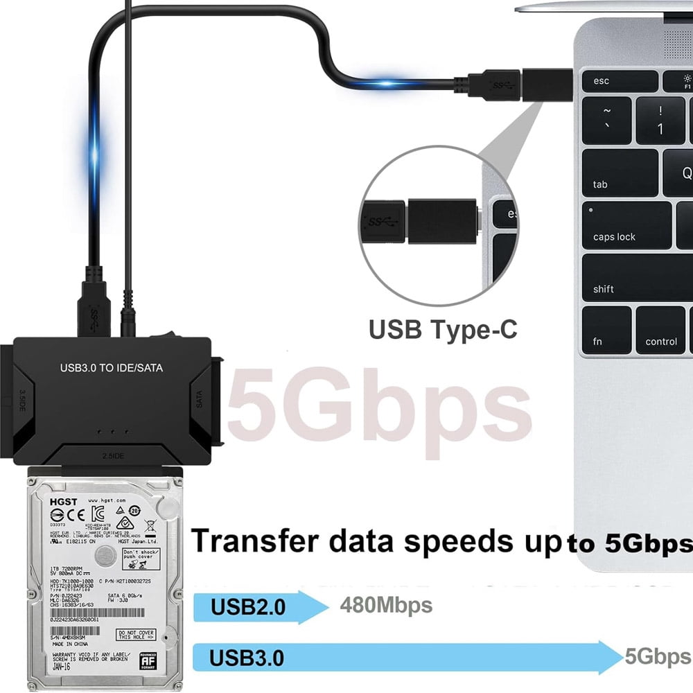 USB 3.0 to IDE SATA Converter Adapter Kit for 2.5″ & 3.5″ HDD SSD Hard Drives with Power Supply, Switch Function, Data Transfer Cable for PC Laptop Desktop Universal