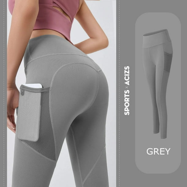 Hip Leggings Ladies High Waist Yoga Pants Long Nylon Fitness Leggings  Workout Clothes Mobile Phone Storage Pockets Running 
