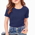 thumbnail image 4 of KPOPLK Kids Girls Pleated T Shirts Kids Summer Short Sleeve Cute Graphic Print Fashion Tops Tees Size 11-12 Years,Navy, 4 of 4