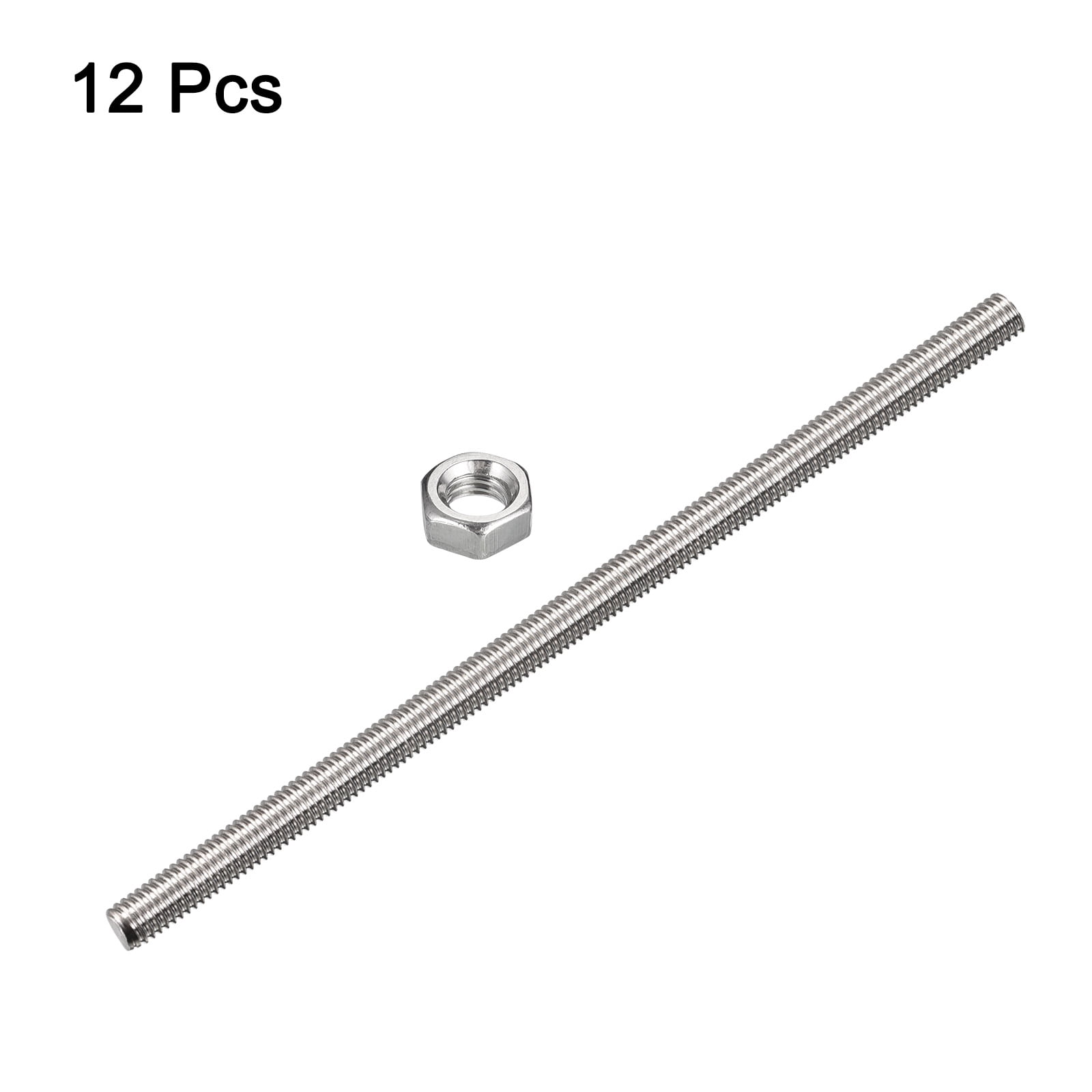 Uxcell 12Pack M5 x 400mm Fully Threaded Rod w 12Pack Hex Nuts, 0.8mm Pitch 304 Stainless Steel Right Hand Threaded Rod