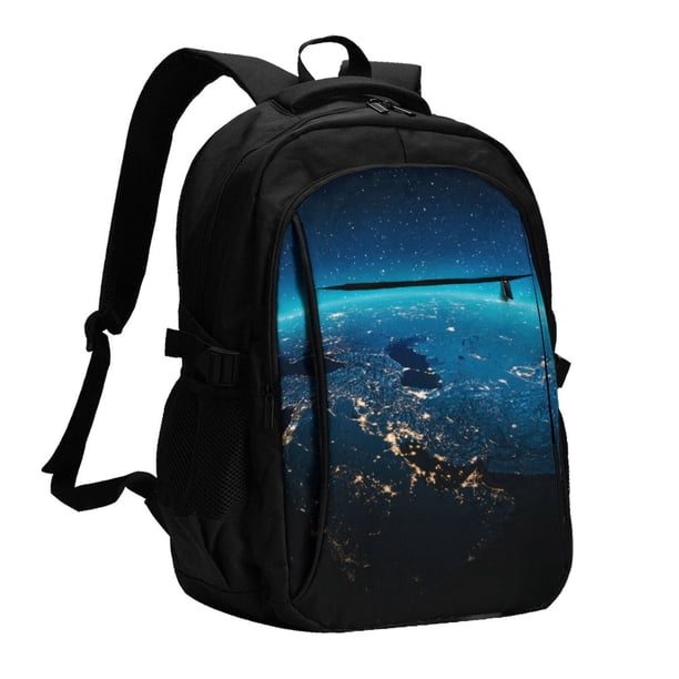 Balery Planet Earth Mochila con carga USB para hombre y mujer - Mochila impermeable y antirrobo para laptop con puerto USB para viajes, trabajo