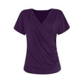 thumbnail image 6 of GceSteap Women's Summer Tops Short Sleeve Slim Fitted Deep V Neck Cross Wrap Tunic T-Shirt Side ruched Shirring Tees Purple S, 6 of 8