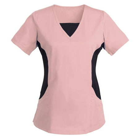 

CZHJS Casual Elegant Dressy Summer Tunic Solid Color Scrubs_Tops Nursing Shirts Working Wear Uniforms Shirt Short Sleeve Tees V-Neck Tops Loose Fitting Women T-Shirts Pink L
