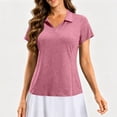 thumbnail image 3 of Textilo Womens Polo Shirts Short Sleeve Collared Shirts V Neck Solid Color Blouse Casual Workout Athletic Summer Cute Clothes,Pink 2XL, 3 of 7