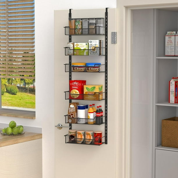 Organizador angosto para puerta de despensa de 12,3" de ancho, organizador para puerta de 6 niveles con canasta ajustable, organizador para puerta de despensa, cocina, sala de almacenamiento,