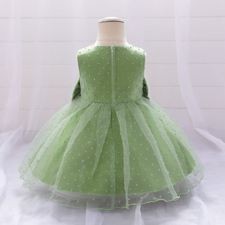 Ulitacool Bowknot Flower Girl Dress Mesh Dress Solid Color Sleeveless  Festival Christening Dress Green Lovely Clothes - Walmart.com