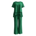 thumbnail image 5 of Purcolt Womens 2 Piece Pant Suit Dressy Casual Crew Neck Cut-out Short Sleeve Tops with Asymmetrical Hem Wide Leg Trousers Outfits for Business Work Office, 5 of 7