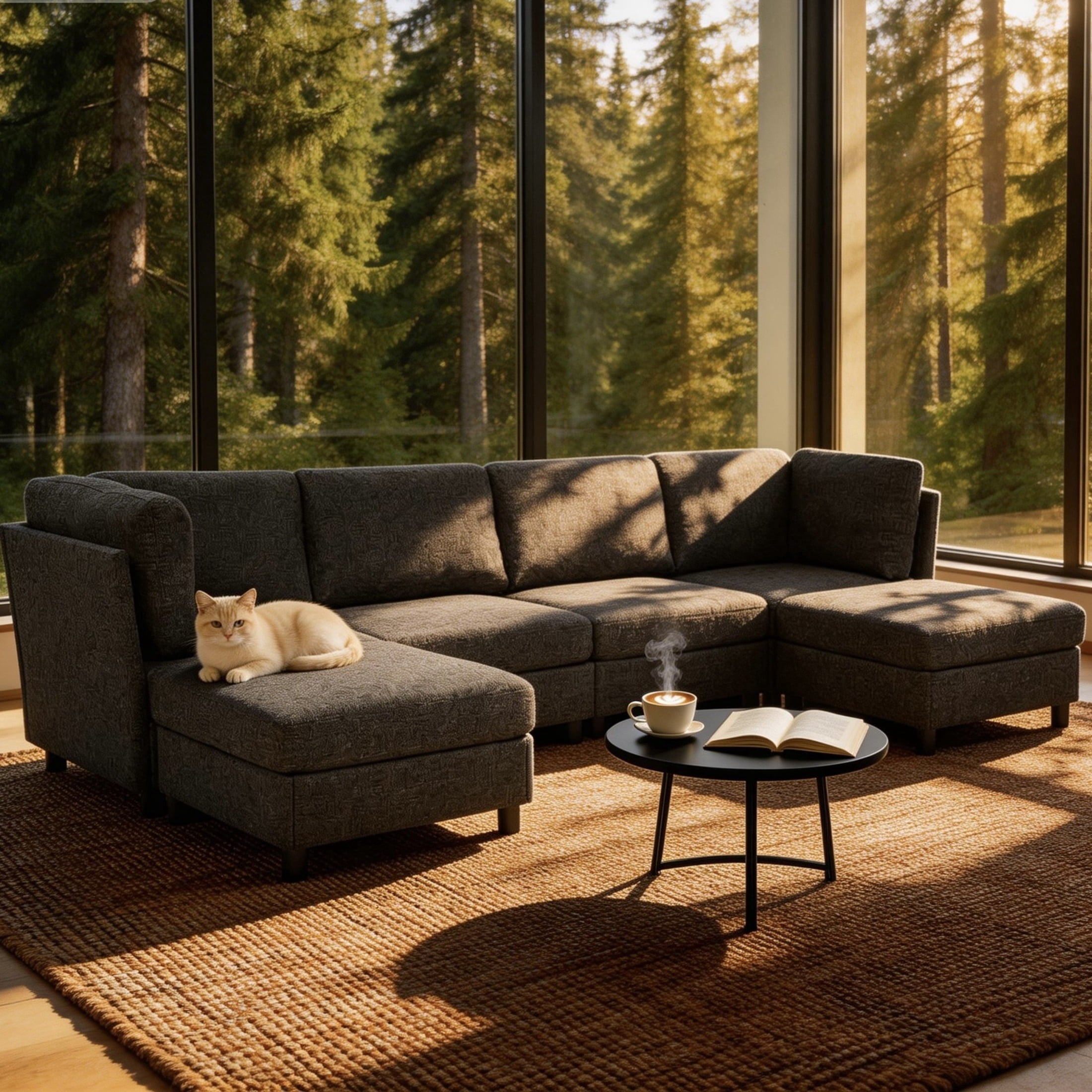 Noble House Modern 6-Seat Modular Sectional Sofa with Convertible Ottoman, Dark Gray