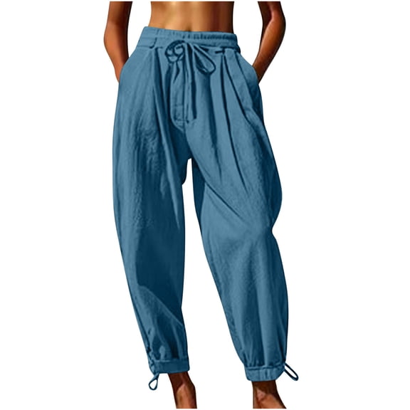 Admvng Women's Linen Pants Drawstring Casual Summer Breathable Trousers with Pockets