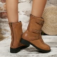 thumbnail image 5 of Rokment Vintage Buckles Mid Calf Combat Boots for Women 2025 Fall Winter Suede Leather Patchwork Low Heel Riding Short Booties Yellow Size 8, 5 of 8