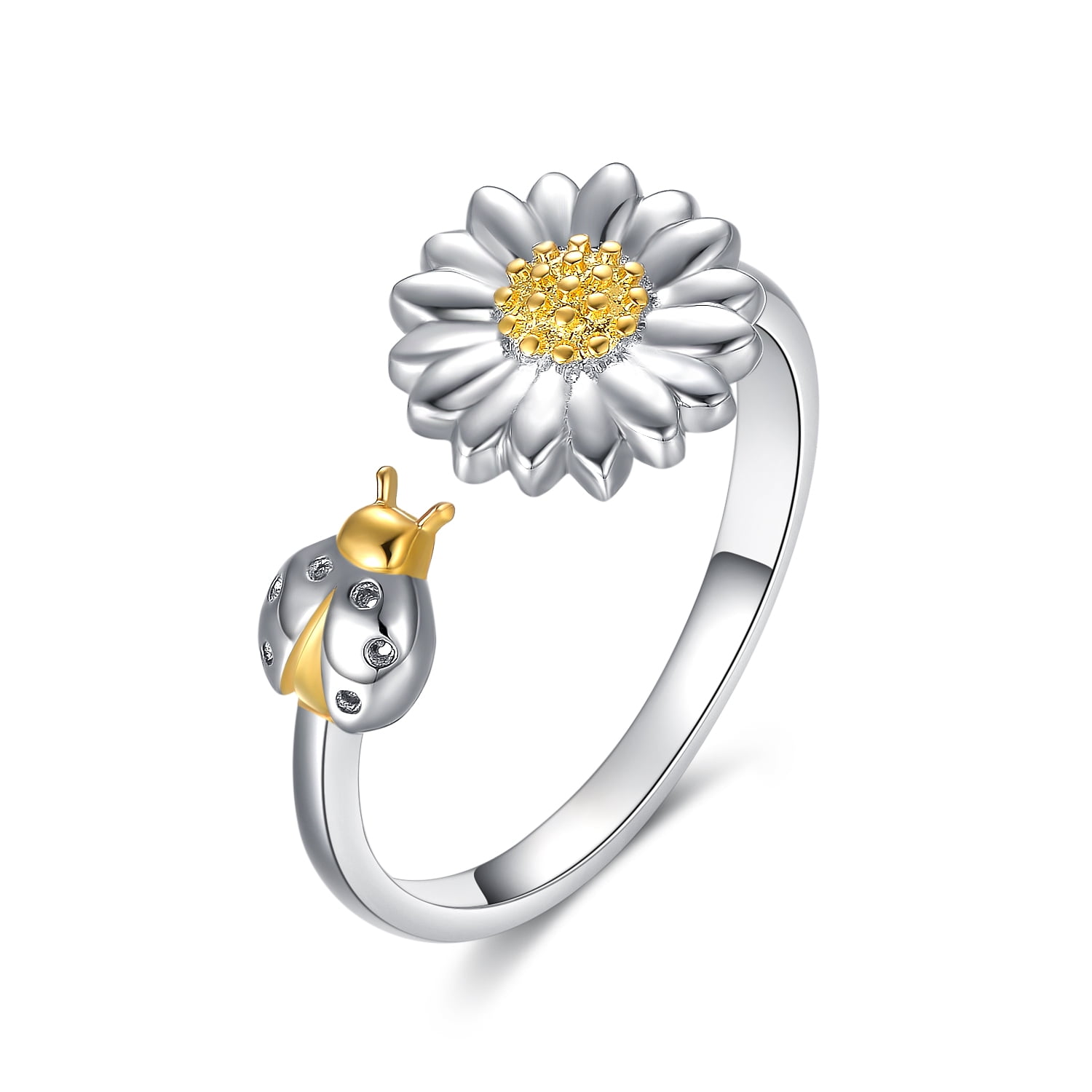 925 Silver Sunflower Flowers Openings Rings Adjustable Women Wedding Jewelry 