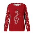 thumbnail image 4 of Ujnder Women's Christmas Print Snow Sequins Sweatshirt Crew Neck Long Sleeve Pullover Tops for Women Holiday Fashion Outfits 02-Red L, 4 of 4