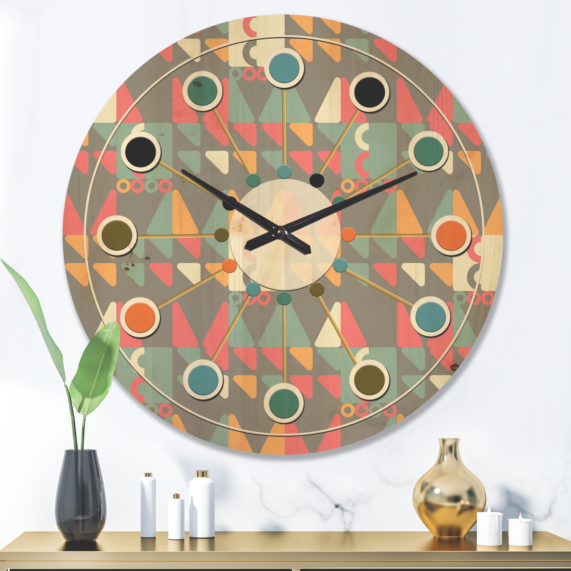 Designart 'Abstract Retro Design XVII' Mid-Century Modern Wood Wall Clock