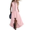 thumbnail image 3 of VBVC Women's Sleeveless Zip Up High Low Maxi Dress , Summer Stand Collar Ruffle Hem Dress For Women , Ladies' Flowy Boho Dress with Pockets,Pink,S-2XL, 3 of 8