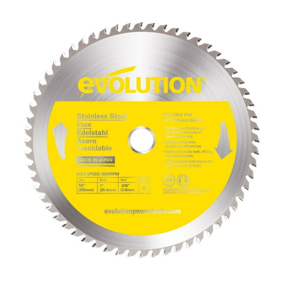 Evolution 10BLADESSN | 10 In. | 66T | 1 In. Arbor | Stainless Steel TCT Blade