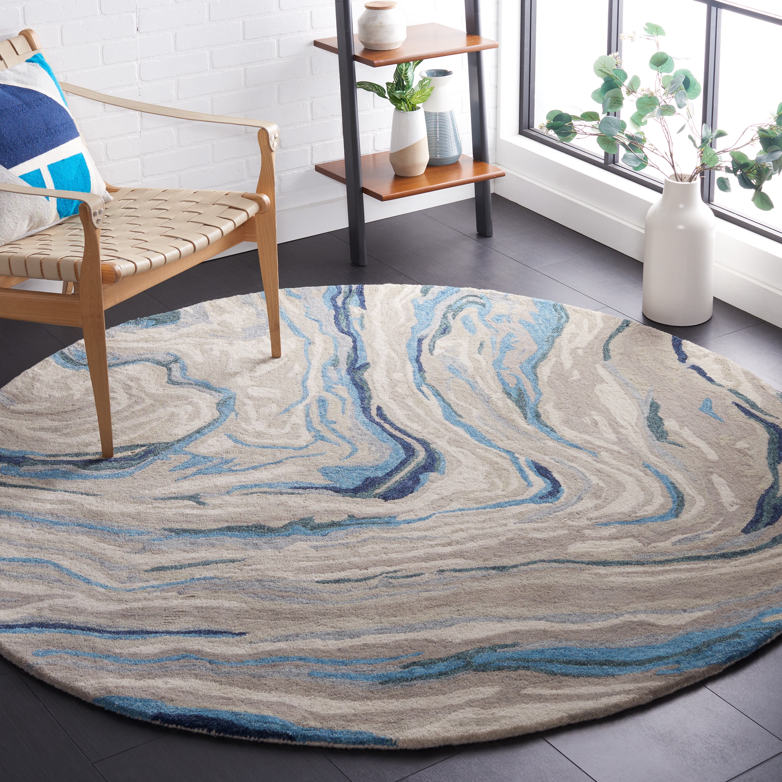 SAFAVIEH Soho Vasilis Abstract Area Rug, Blue/Beige, 6' x 6' Round