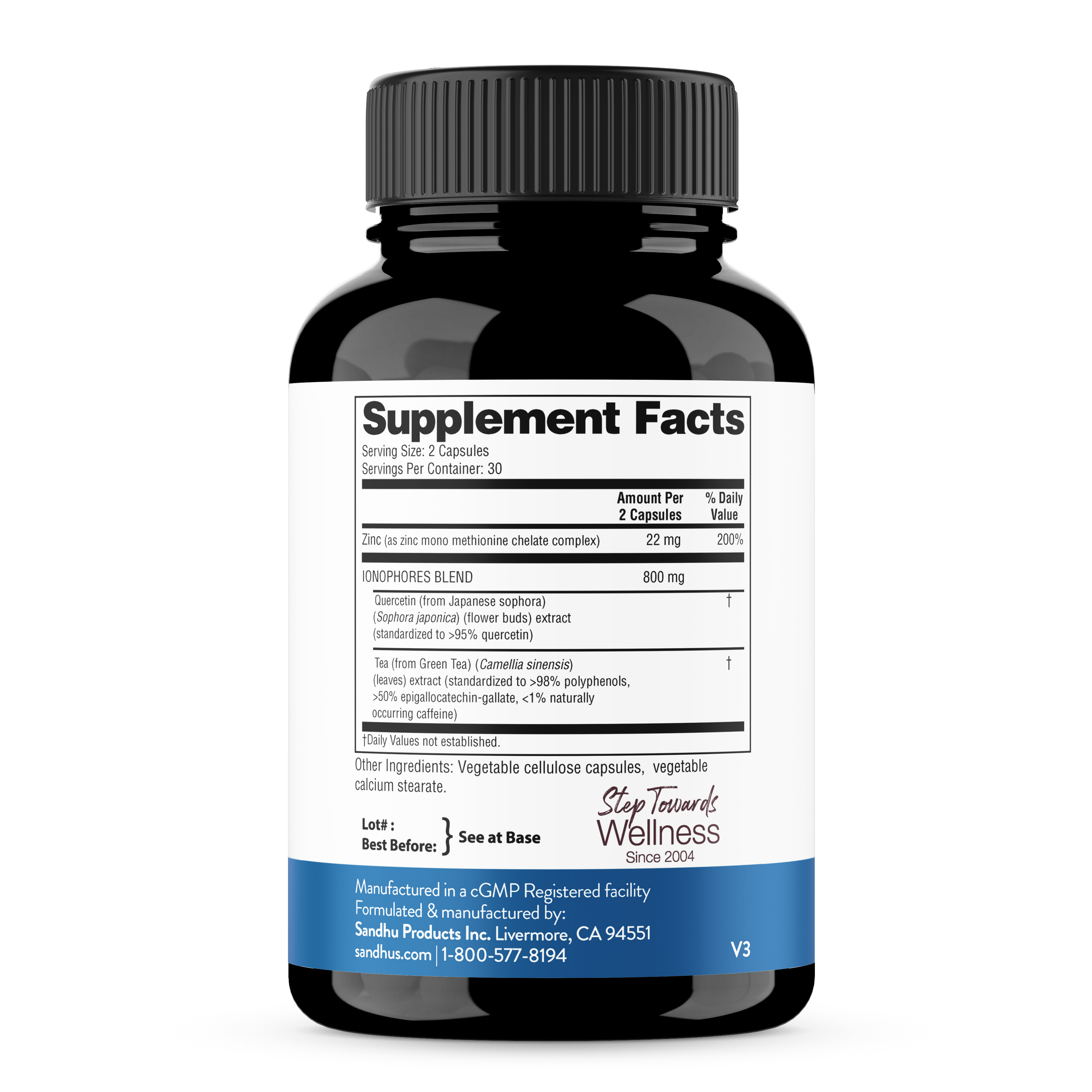 Sandhus BioZnQ (Bio Zinc) Zinc with Ionophores, Dietary Supplement, 60 Vegetarian Capsules