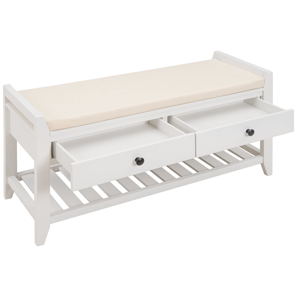 Lowestbest Shoe Rack with Cushioned Seat and Drawers, Multipurpose Entryway Storage Bench, White Lowestbest Shoe Rack with Cushioned Seat and Drawers, Multipurpose Entryway Storage Bench, White