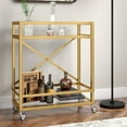 thumbnail image 6 of Maklaine Contemporary 36" X-Accent Metal Bar Cart in Brass Finish, 6 of 8