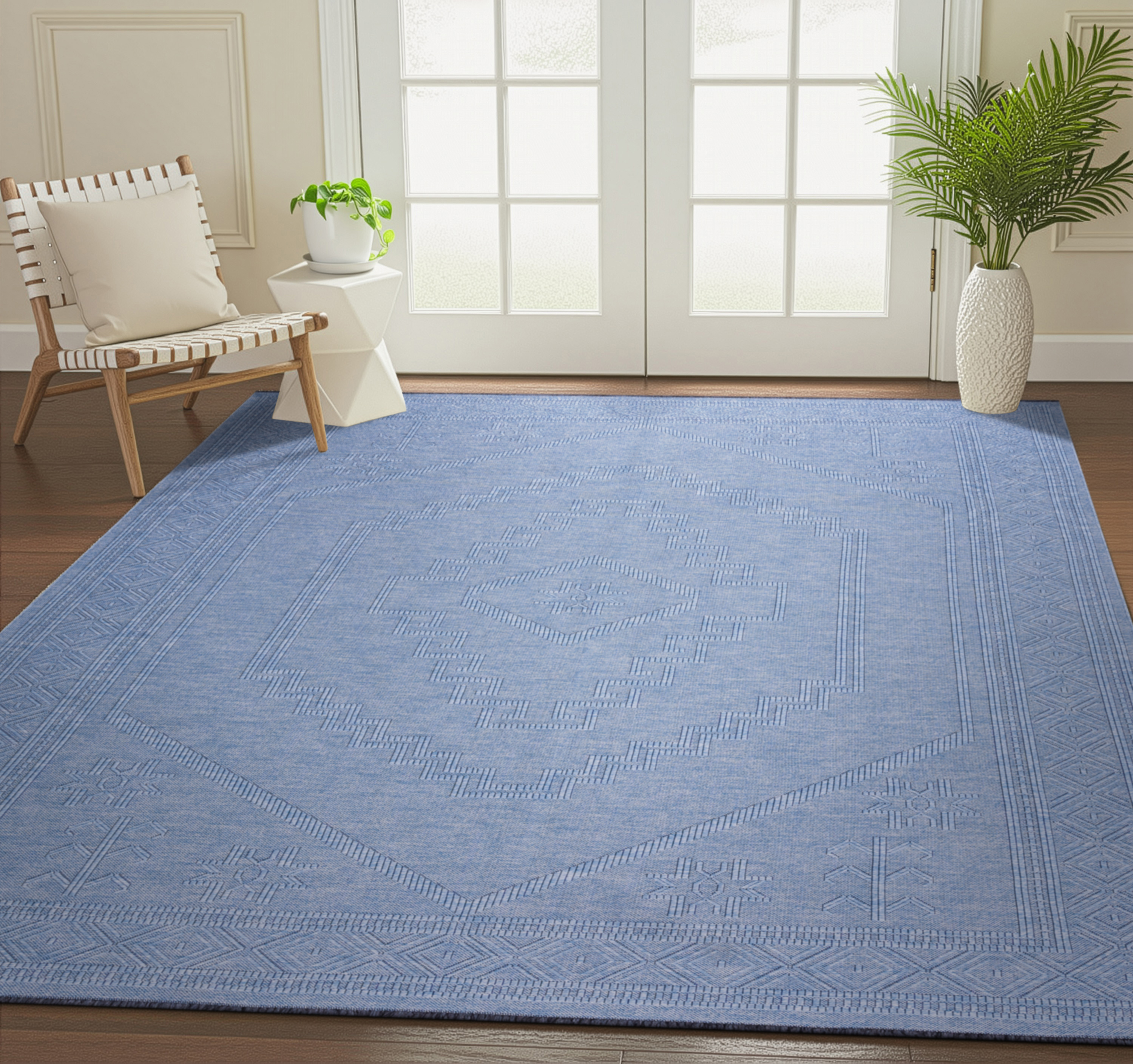 Alma Transitional 8' x 10' Blue and Azure Blue, Machine Washable Polyester & Cotton Indoor Area Rug