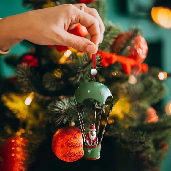 Metal Christmas Hot Air Balloon Ornament, Vintage Iron Hanging Decoration with Snowman for Christmas Tree, Home, and Holiday Party Décor