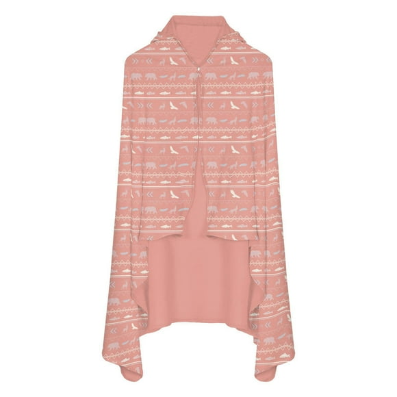 Print Fleece Hooded Blanket in Blush Native Tribal Lore