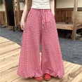 thumbnail image 2 of Htigea Women's Balloon Pants Plaid Elastic Waisted Wide Leg Pant Casual Loose Summer Daily Pants Red S, 2 of 8