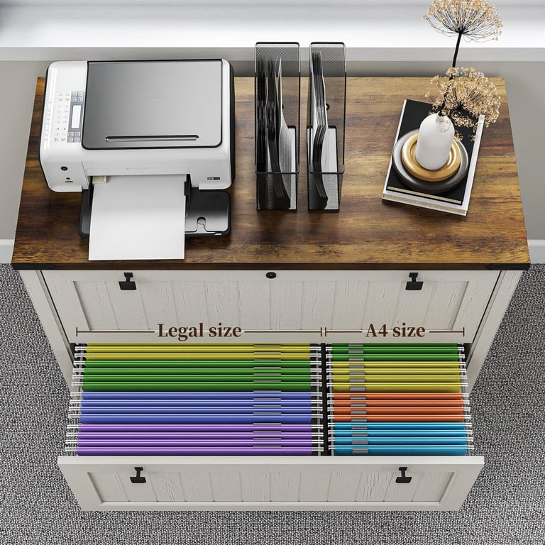 FIAKOA 2-Drawer Lateral File Cabinet with Lock, Farmhouse photo 4