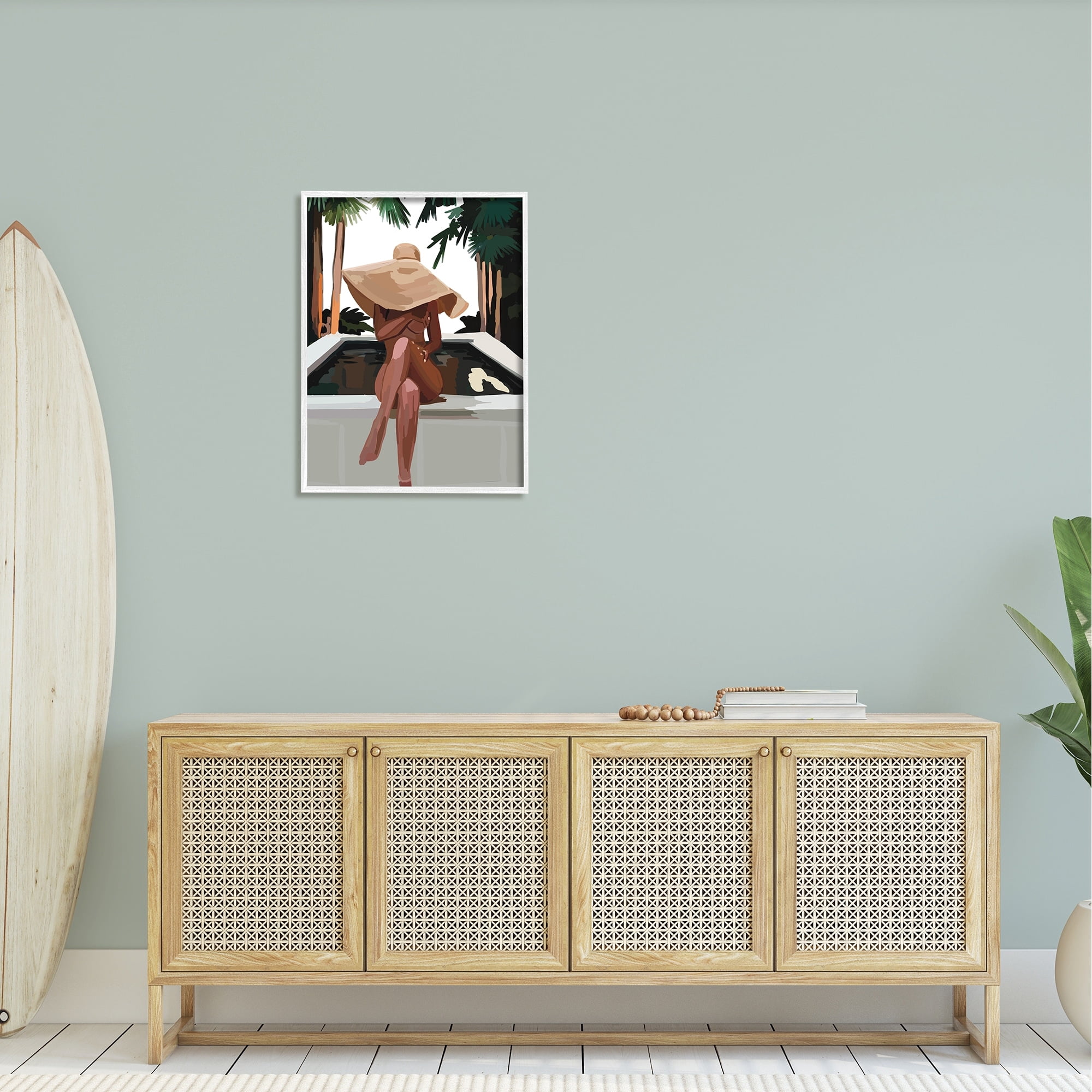 Stupell Industries Trendy Upscale Woman Tropical Summer Hot Tub Graphic Art White Framed Art Print Wall Art, Design by Amelia Noyes