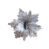 CuiLiyq Glitter Poinsettia Christmas Flowers, 9.8" Artificial Christmas Flowers for Christmas Tree Wreath Decoration, for Home Holiday Wedding Party Decoration (Gray)