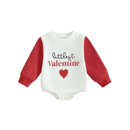

Infant Baby Boys Girls Valentine s Day Jumpsuit Heart Letter Print Round Neck Long Sleeve Romper