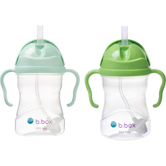 b.box Sippy Cups for Toddlers, 2-pack, Leakproof Weighted Straw Cup 6  Months, Toddler Water Bottle with Handles, BPA Free, Dishwasher Safe, 8oz - Pistachio   Apple