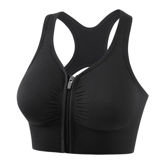 Plus Size Front Zip Sports Bra for Women, Medium Support Wirefree Breathable Yoga Gym Running Bra Black,Size 4XL