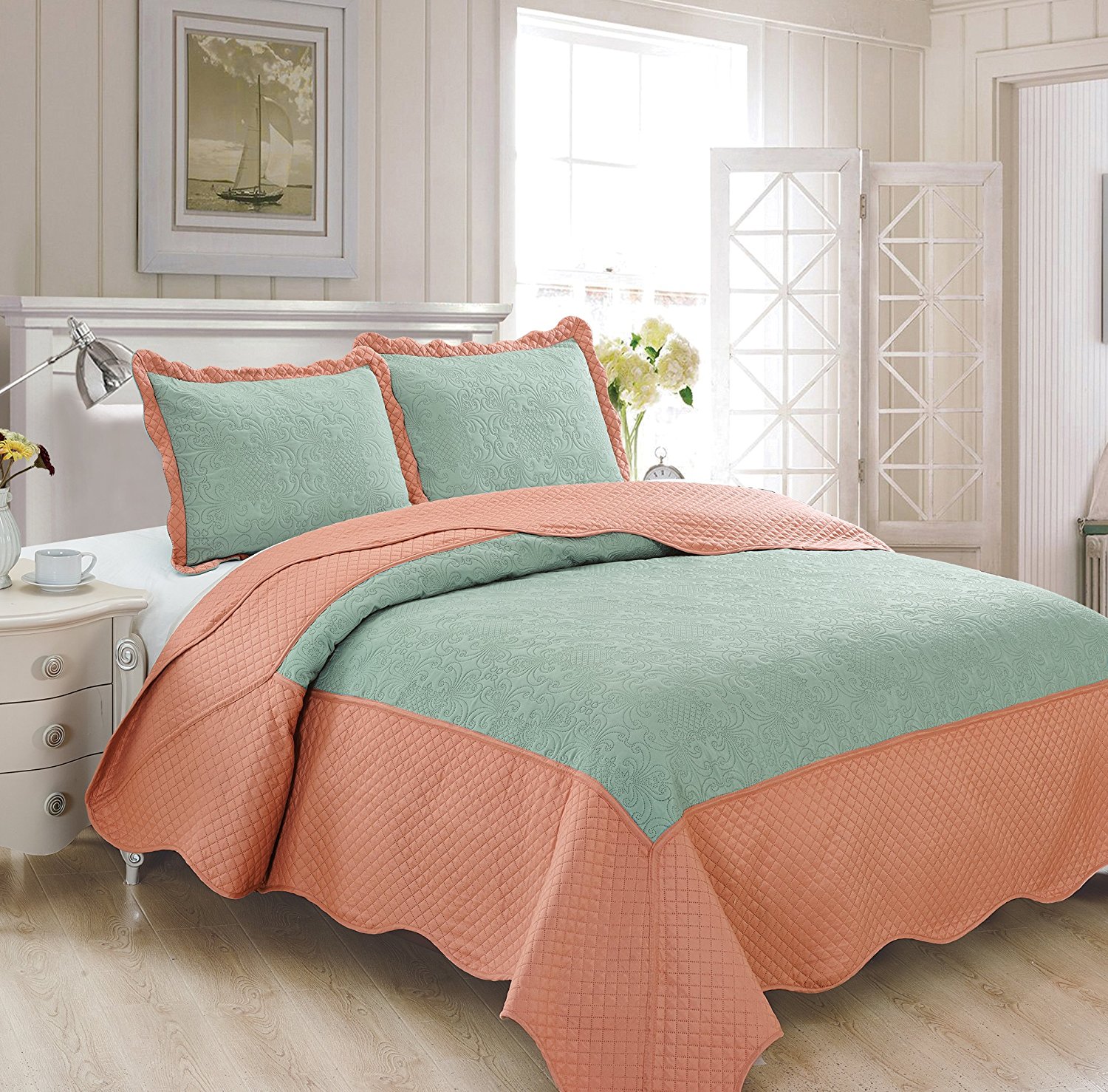 Fancy Collection 3pc Luxury Bedspread Coverlet Embossed Bed Cover Spa