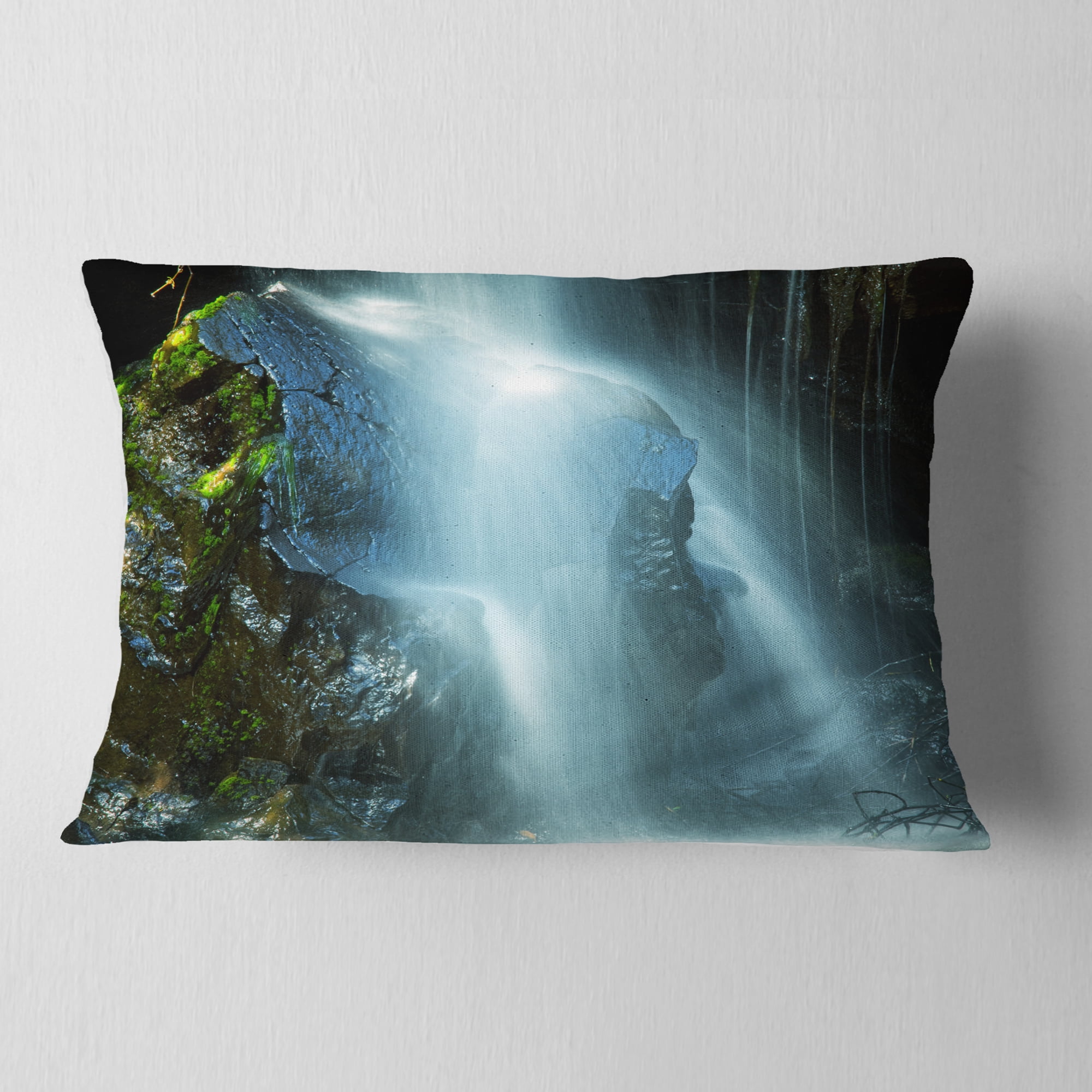 Designart Amazing White Water Cascade - Landscape Printed Throw Pillow - 12x20