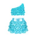 thumbnail image 3 of Traje de baile moderno para niñas, jazz, salsa latina, samba y rumba, top corto con lentejuelas brillantes metálicas y pantalones cortos con falda, culottes, 3 of 5