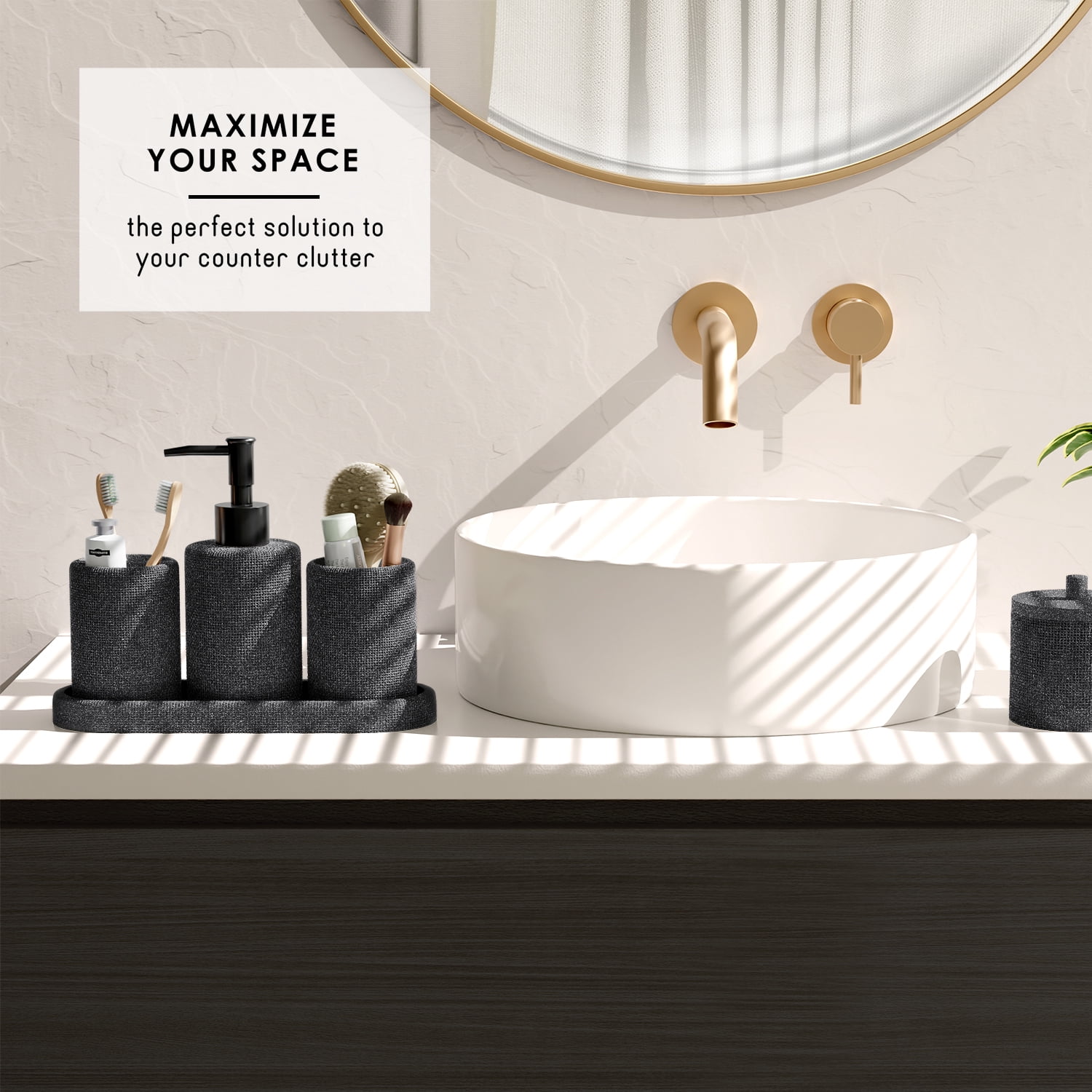 Lammaloe Coal Bathroom Accessories Sets and Shower Caddy for Bathroom Sets with Shower Curtain Sets for Bathroom Decor with Toothbrush Holder
