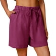 thumbnail image 2 of Fulijie Women's Solid Color Leisure Casual Pants, Size S-2XL, Big&Tall, Purple, Cotton Waist Women Elastic Summer Womens Casual Shorts Shorts and High Solid Waist Women's Shorts, 2 of 5