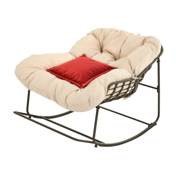Craftian Oversized Rocking Chair,Papasan Rocking Chair with Cushion, Outdoor Rocker Recliner Chair, Movie Chair, Livingroom Chair, Beige