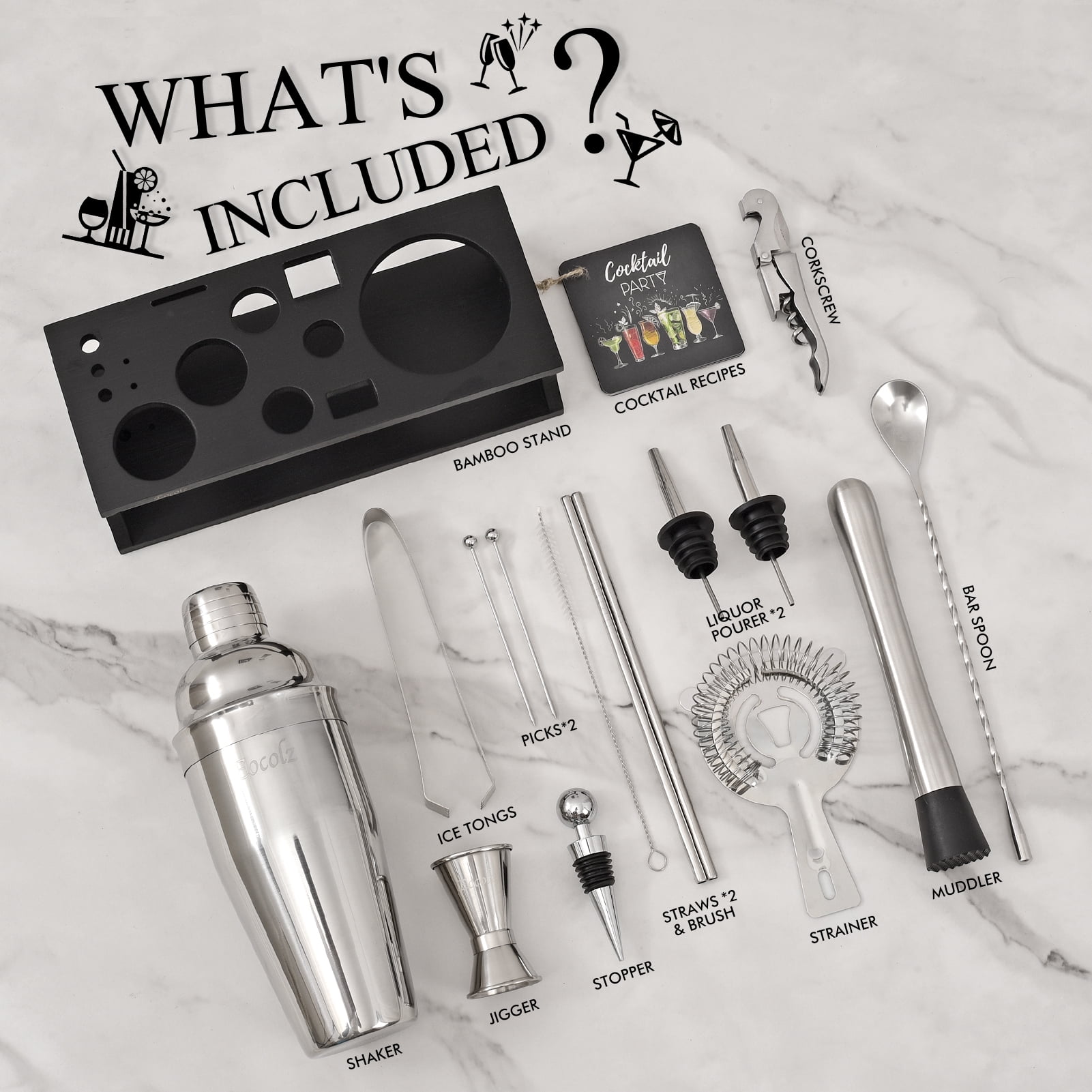 Ensemble De Barman Sonhomay, 12 Pièces, Acier Inoxydable Et