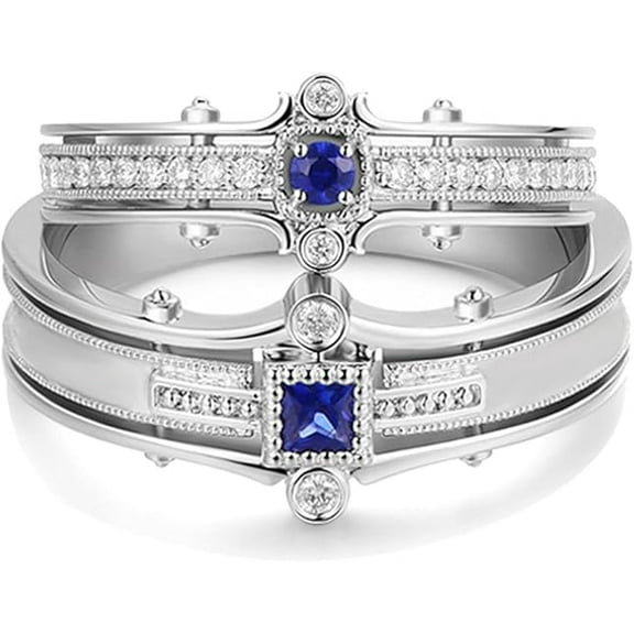Dazzlingdaimonds Jewels 925 Sterling Silver 2.00 Ct Round Cut Sapphire & Diamond Wedding Engagement Christmas Bridal Ring Set 14K White Gold Plated For Women's -10
