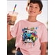 thumbnail image 1 of Camiseta de manga corta rosa brillante para niño con estampado de galaxia vibrante - 100 % algodón, camiseta informal de verano para exteriores con gráfico de mando de juego, cuello redondo, corte e, 1 of 6