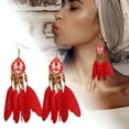 thumbnail image 3 of KDSJSXW Earrings for Sensitive Ears 1 Pair Women Faux Feather Earrings Vintage Earrings Long Drop Dangle Earrings With Design Alloy Women Fashion Long Earrings for Daily Wear (Red,One Size), 3 of 4